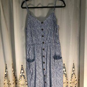 Angashion  Cute Summer Bohemian Spaghetti Strap Button Down Swing Midi Dress XL